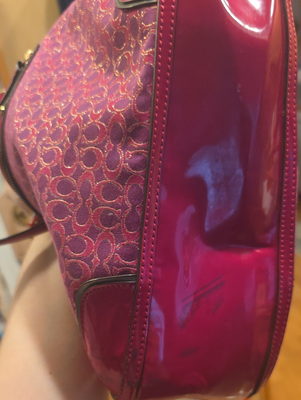 Coach Hot Pink Signature Tote with Leather Trim - Picture 5 of 6